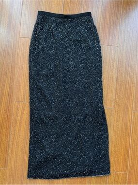 Cache Vampy Goth Vintage Silk Black Beaded Maxi Y2K Skirt with Subtle Sparkle
